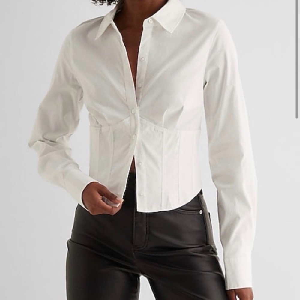 Express long sleeve button up corset shirt
